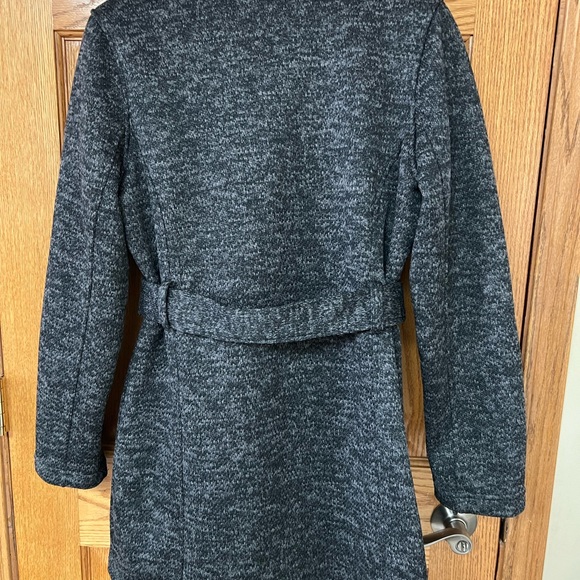 Steve Madden 3/4 Wool Coat Zipper Front with Tie Belt Large B/W Tweed - Picture 2 of 6